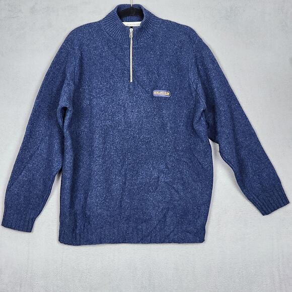 HIGHLAND GLEN Sweater Mens Large Blue Half Zip Pullover Lambswool Scotland Warm - Picture 1 of 13